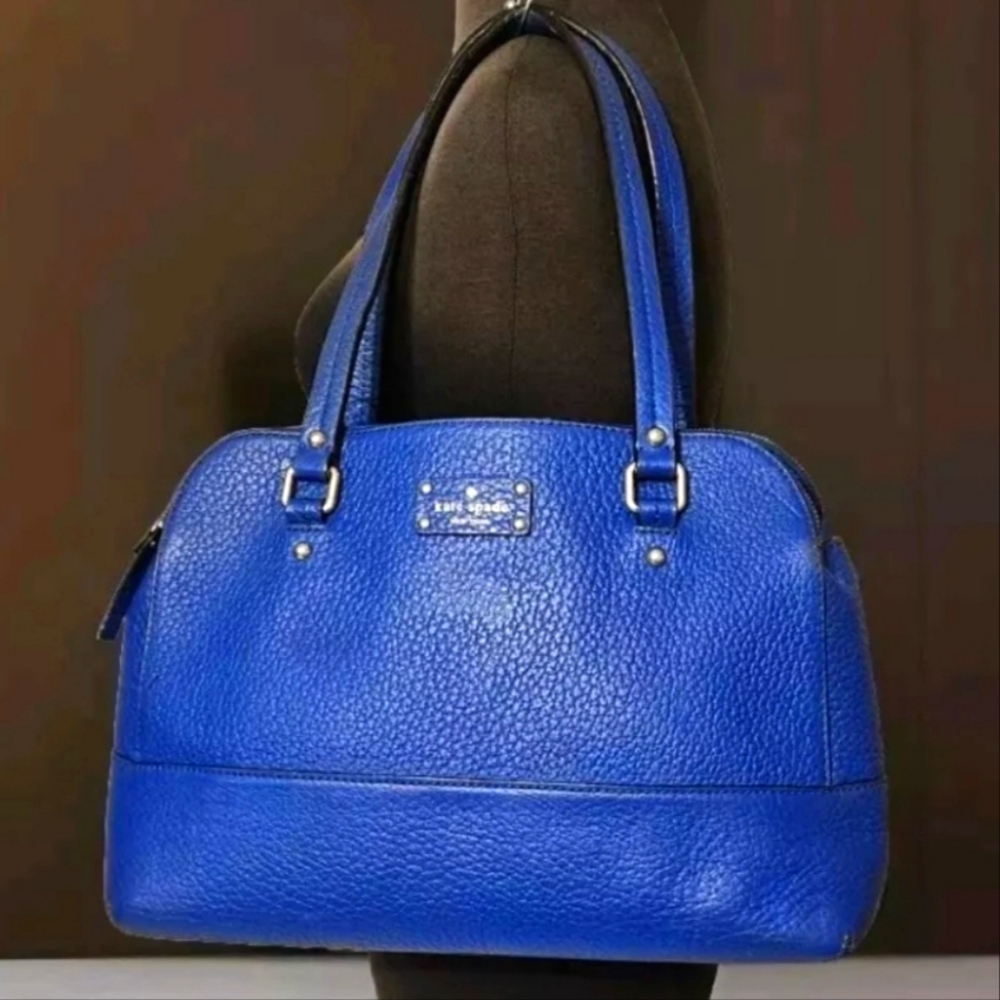 Kate Spade Glove Court Lainey 14 Karat Plated Blue Leather Double Zip Purse Bag - Picture 1 of 16
